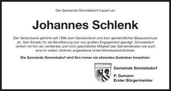 Traueranzeige von Johannes Schlenk von Pegnitz-Zeitung